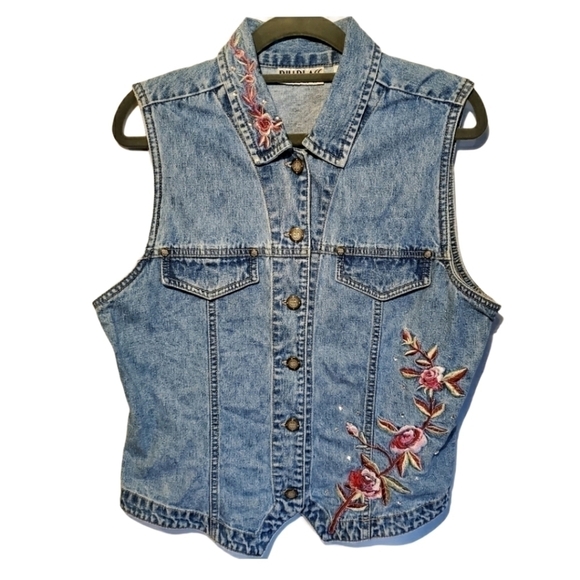 Vintage Bill Blass sz M Embroidered jean vest - Picture 1 of 7